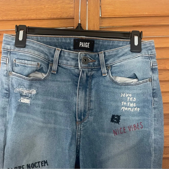 Paige Hoxton Ankle Caprice Embroidery Vintage 90s Punk Blue Ripped Jeans Sz 29 - Picture 3 of 9